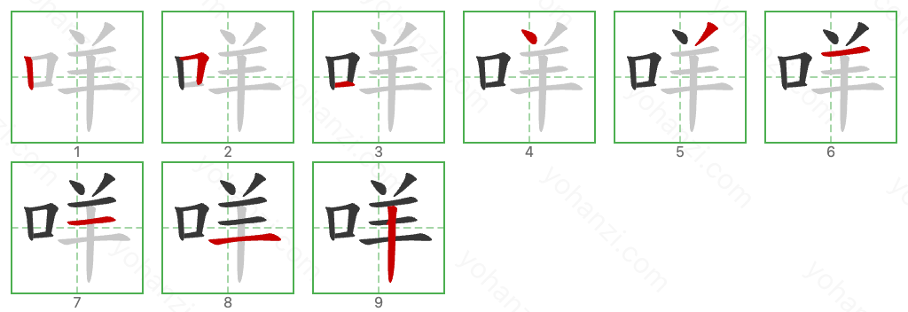 咩 Stroke Order Diagrams