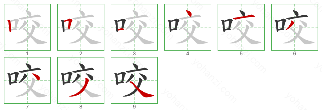 咬 Stroke Order Diagrams