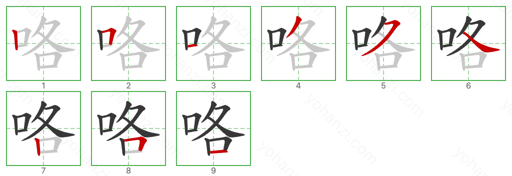 咯 Stroke Order Diagrams