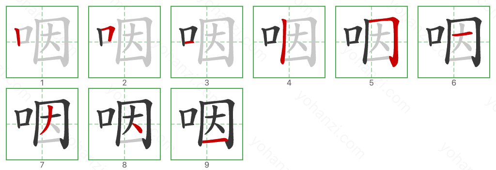 咽 Stroke Order Diagrams