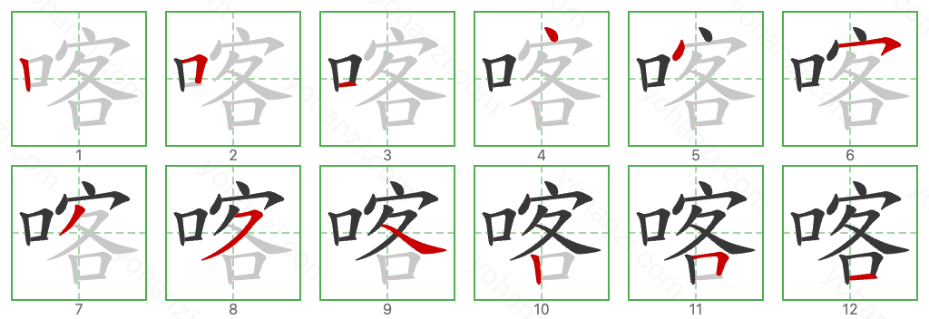 喀 Stroke Order Diagrams