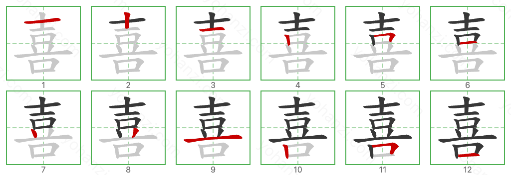 喜 Stroke Order Diagrams