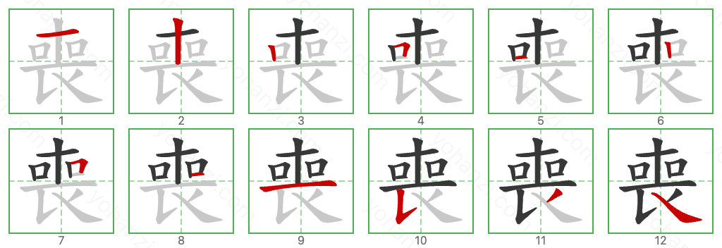 喪 Stroke Order Diagrams