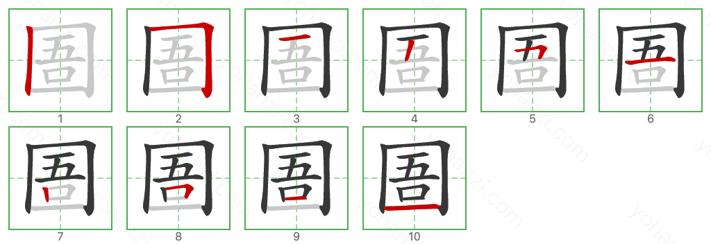 圄 Stroke Order Diagrams