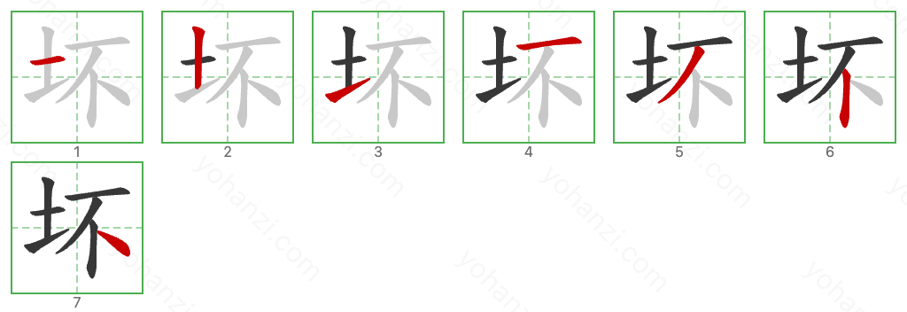 坏 Stroke Order Diagrams