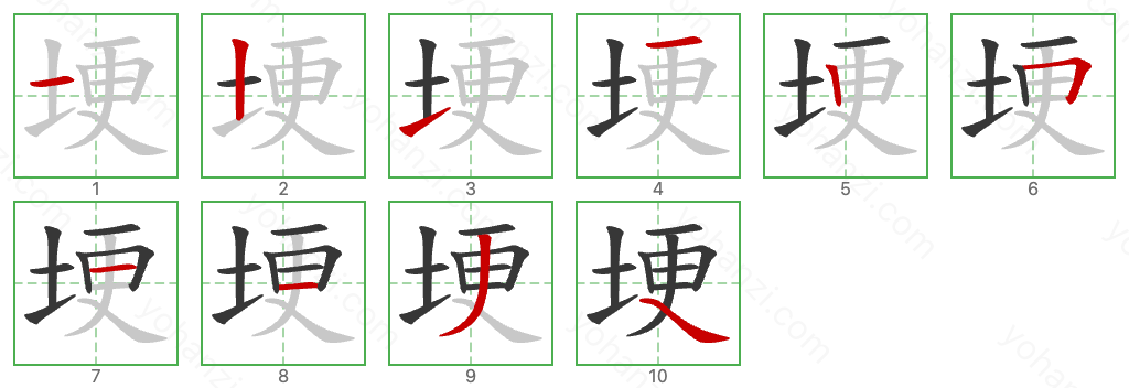 埂 Stroke Order Diagrams