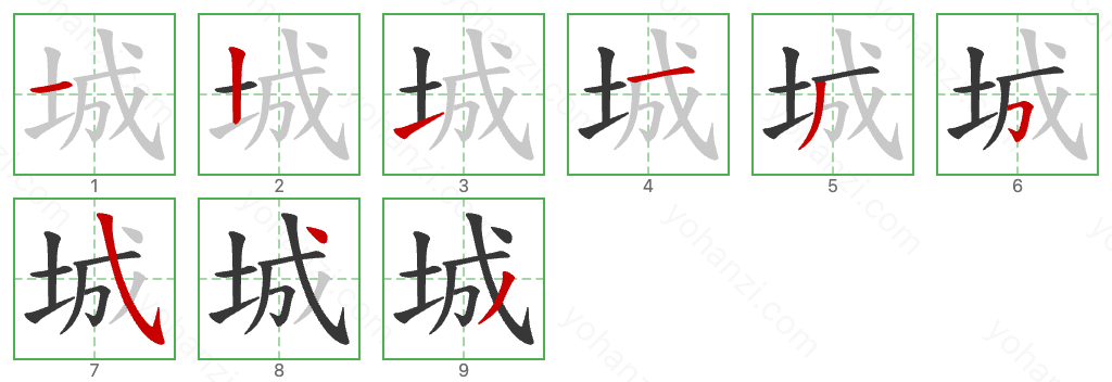 城 Stroke Order Diagrams