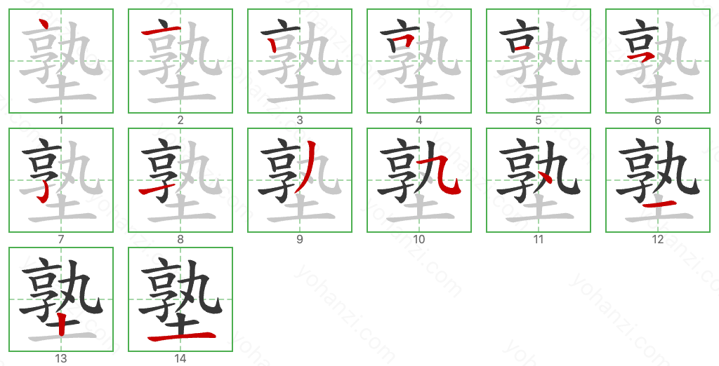 塾 Stroke Order Diagrams