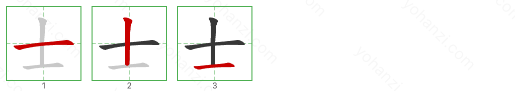 士 Stroke Order Diagrams