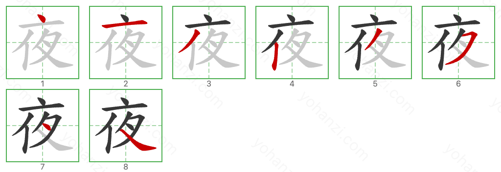 夜 Stroke Order Diagrams