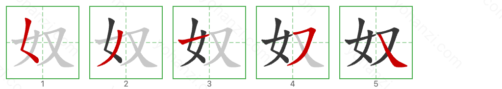 奴 Stroke Order Diagrams