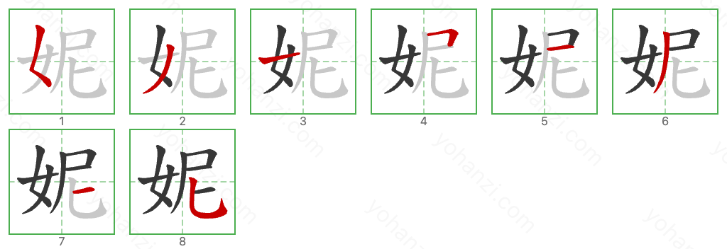 妮 Stroke Order Diagrams