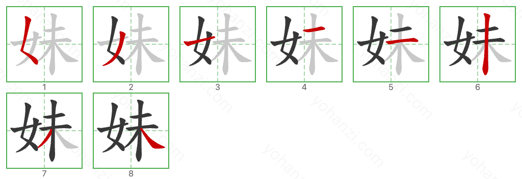 妹 Stroke Order Diagrams