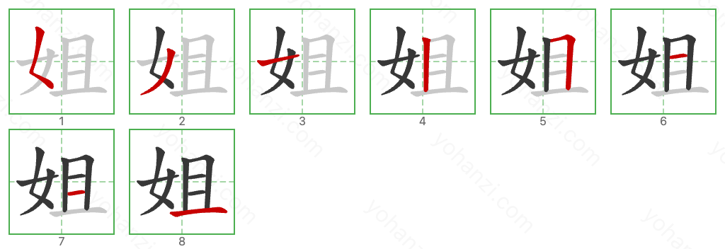 姐 Stroke Order Diagrams