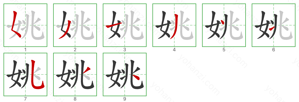 姚 Stroke Order Diagrams