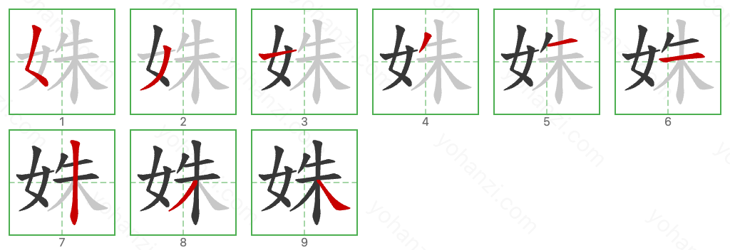 姝 Stroke Order Diagrams