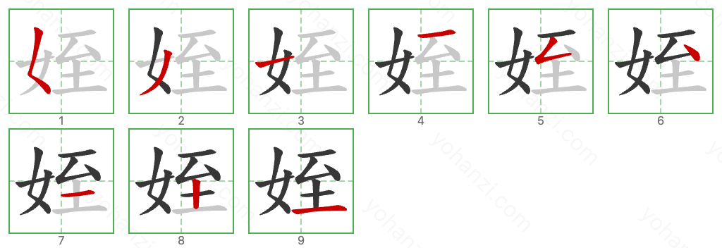 姪 Stroke Order Diagrams