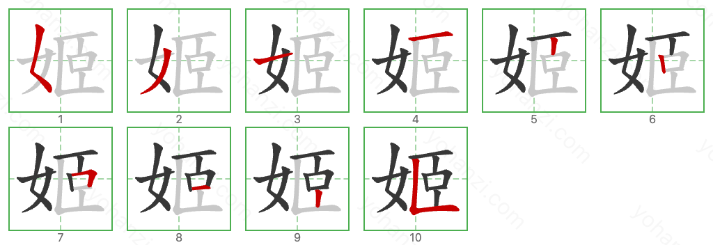 姬 Stroke Order Diagrams