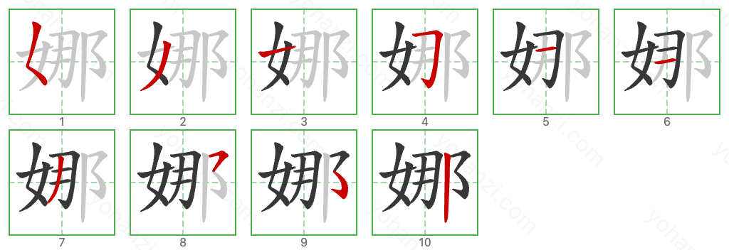 娜 Stroke Order Diagrams