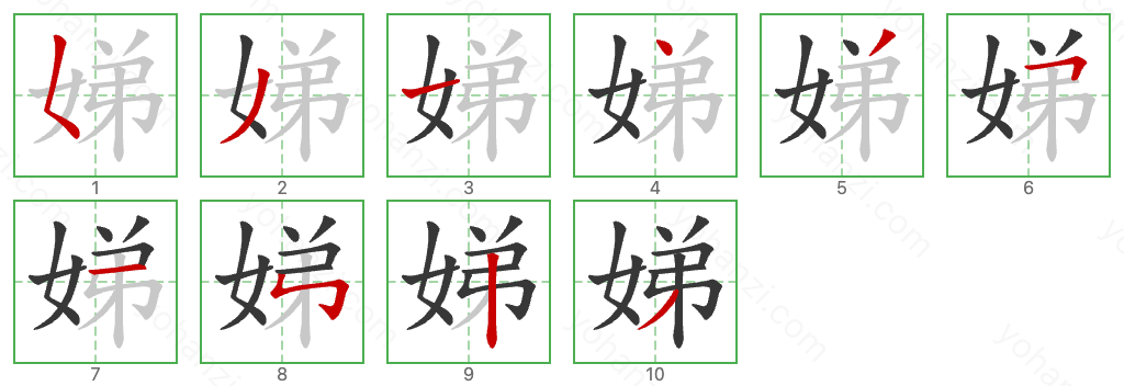 娣 Stroke Order Diagrams