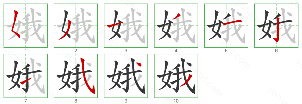 娥 Stroke Order Diagrams