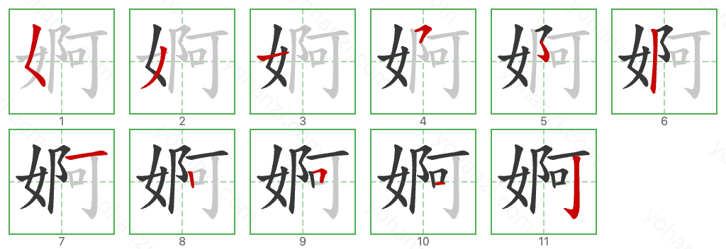 婀 Stroke Order Diagrams