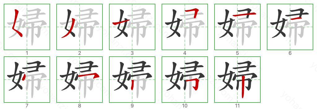 婦 Stroke Order Diagrams