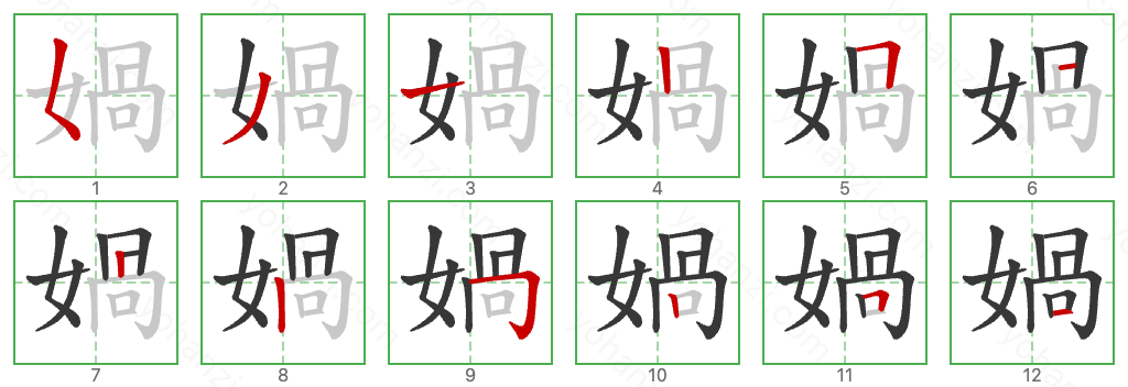 媧 Stroke Order Diagrams