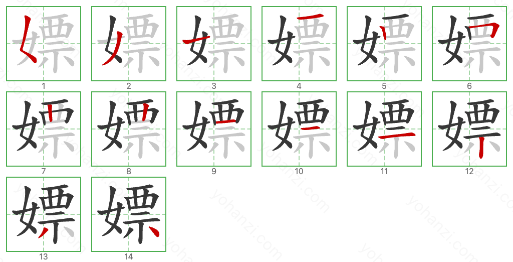 嫖 Stroke Order Diagrams