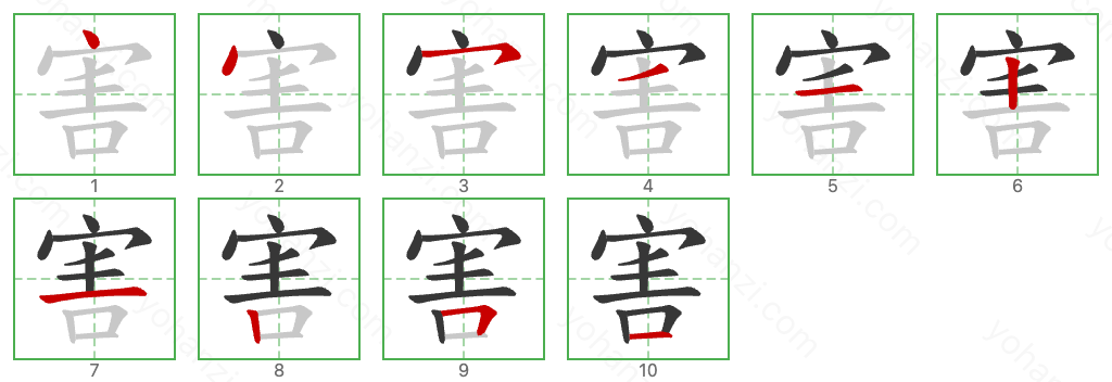 害 Stroke Order Diagrams