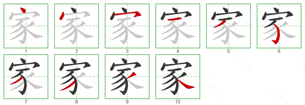 家 Stroke Order Diagrams