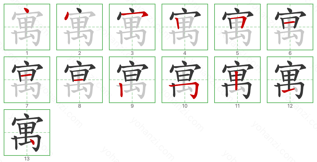 寓 Stroke Order Diagrams