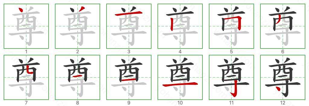 尊 Stroke Order Diagrams