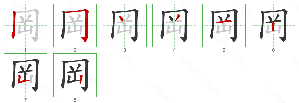 岡 Stroke Order Diagrams