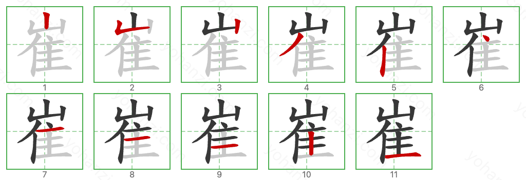 崔 Stroke Order Diagrams