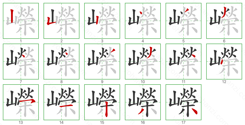 嶸 Stroke Order Diagrams