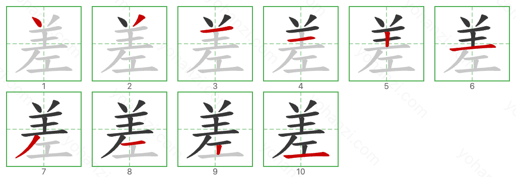 差 Stroke Order Diagrams