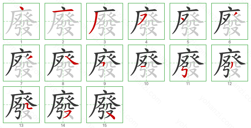 廢 Stroke Order Diagrams