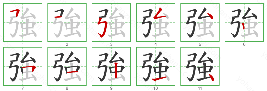 強 Stroke Order Diagrams