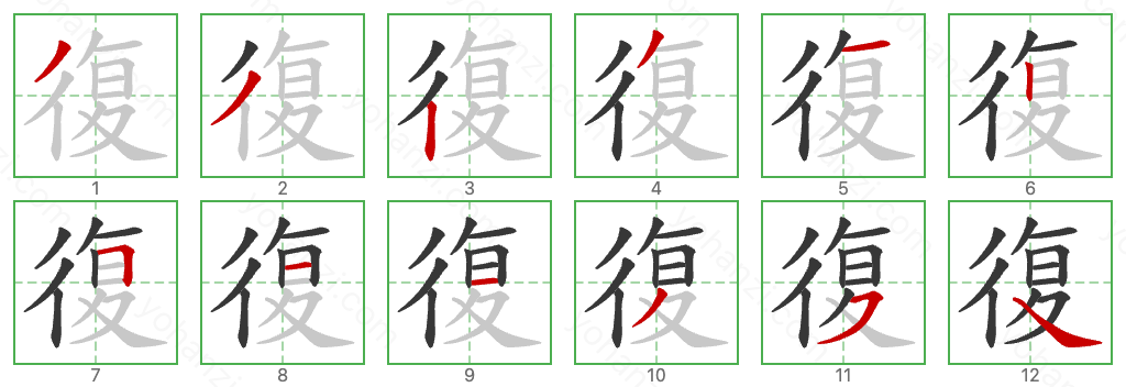 復 Stroke Order Diagrams