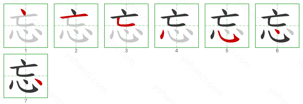 忘 Stroke Order Diagrams