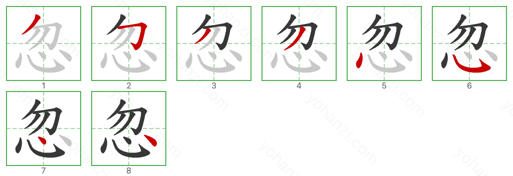 忽 Stroke Order Diagrams