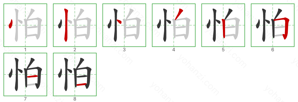 怕 Stroke Order Diagrams