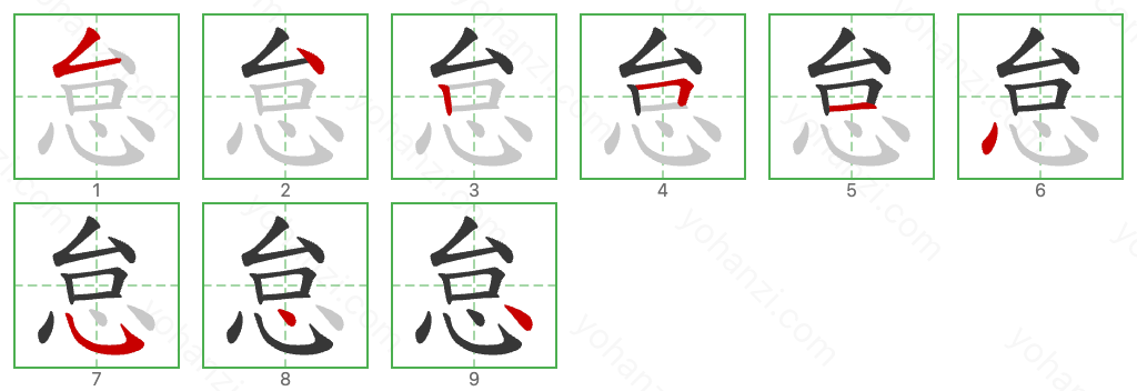 怠 Stroke Order Diagrams