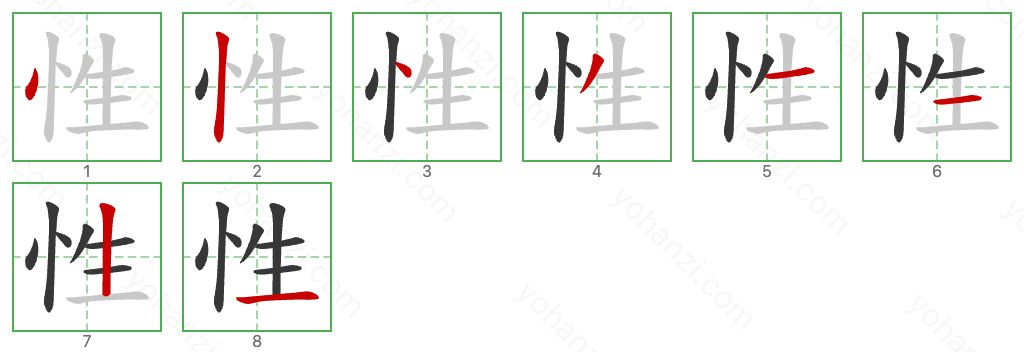 性 Stroke Order Diagrams