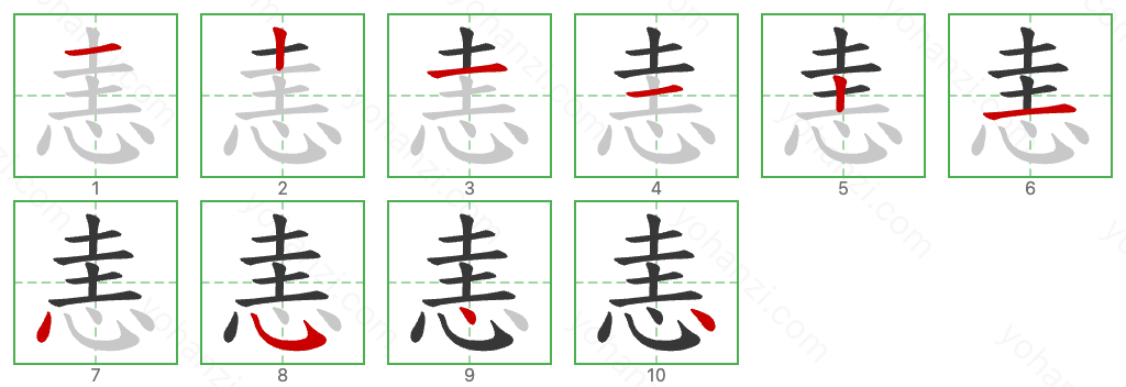 恚 Stroke Order Diagrams