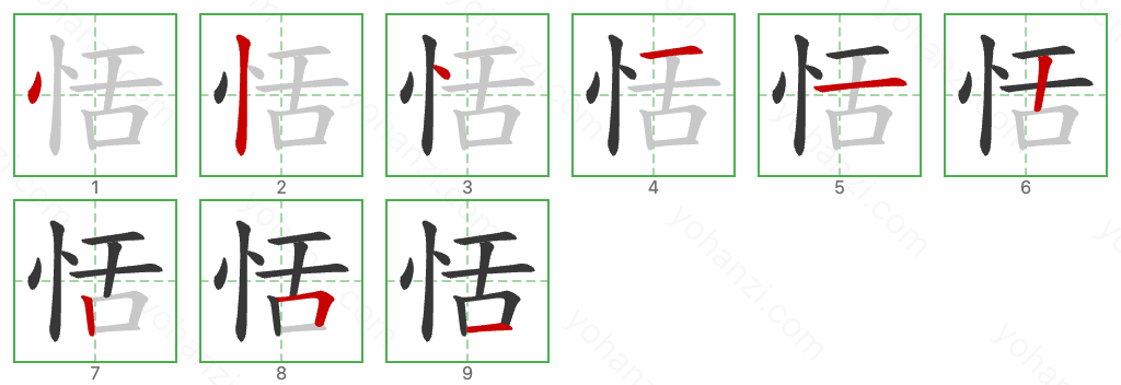 恬 Stroke Order Diagrams