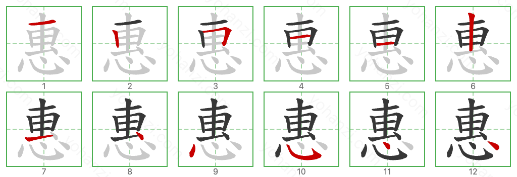 惠 Stroke Order Diagrams