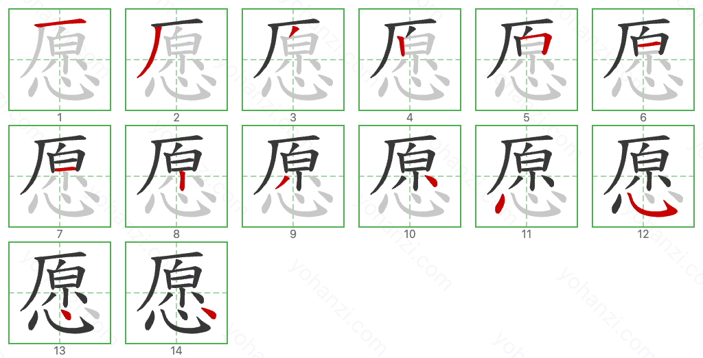 愿 Stroke Order Diagrams