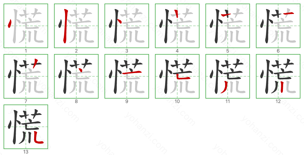 慌 Stroke Order Diagrams